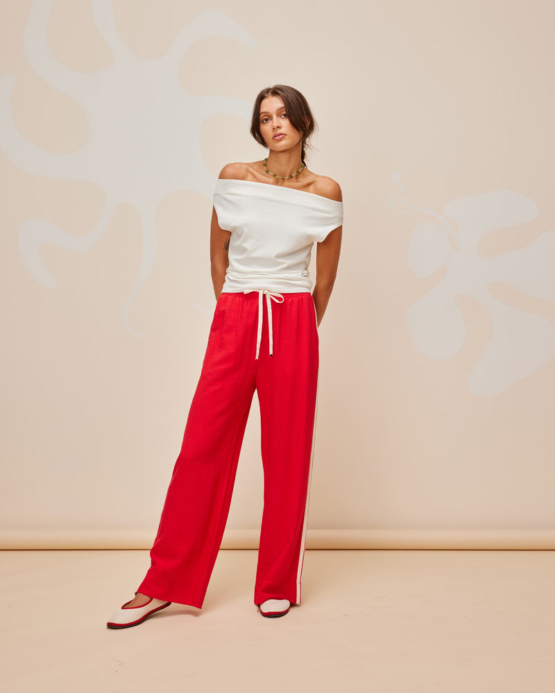 CORVETTE TROUSER RED | Sporty, high waisted pant with a wide leg silhouette. An all-time RUBY favourite in a red colourway.