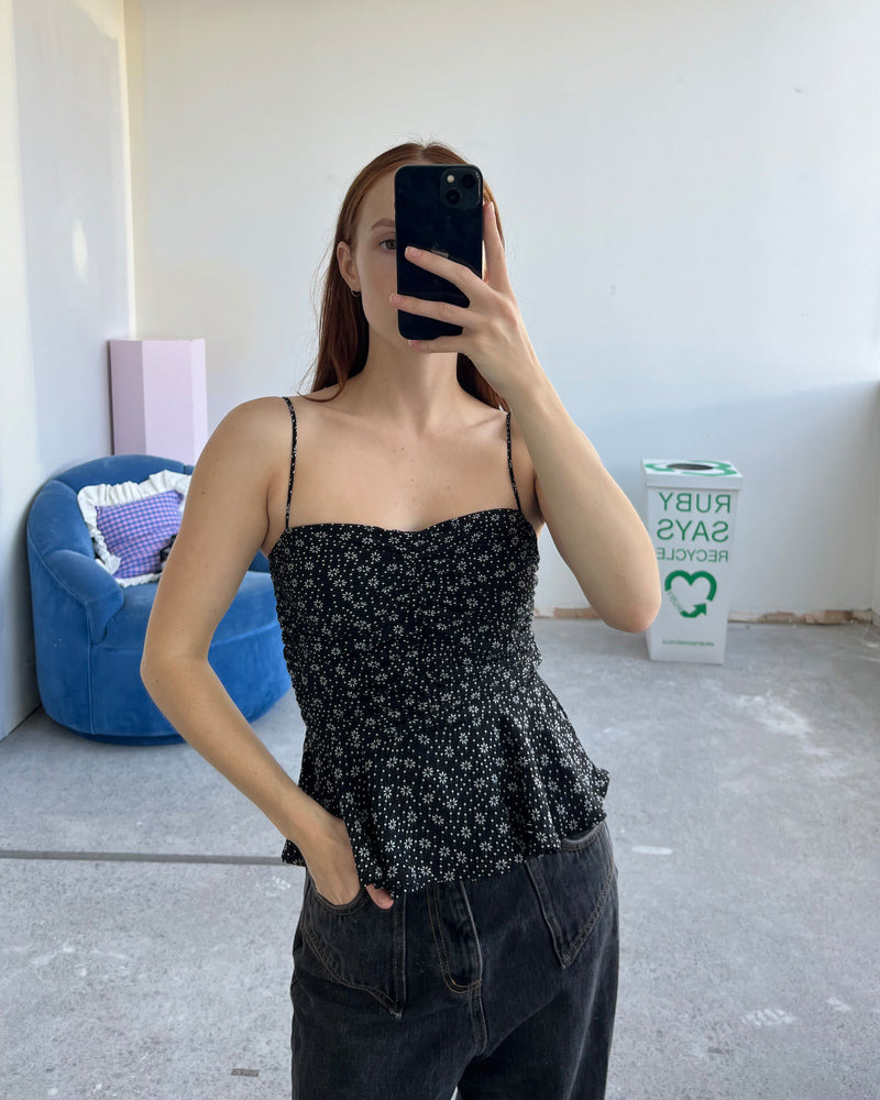 BLACK FLORAL TOP TBF00717 | This piece is second hand and therefore may have visible signs of wear. But rest assured, our team has carefully reviewed this piece to ensure it is fully functional &...