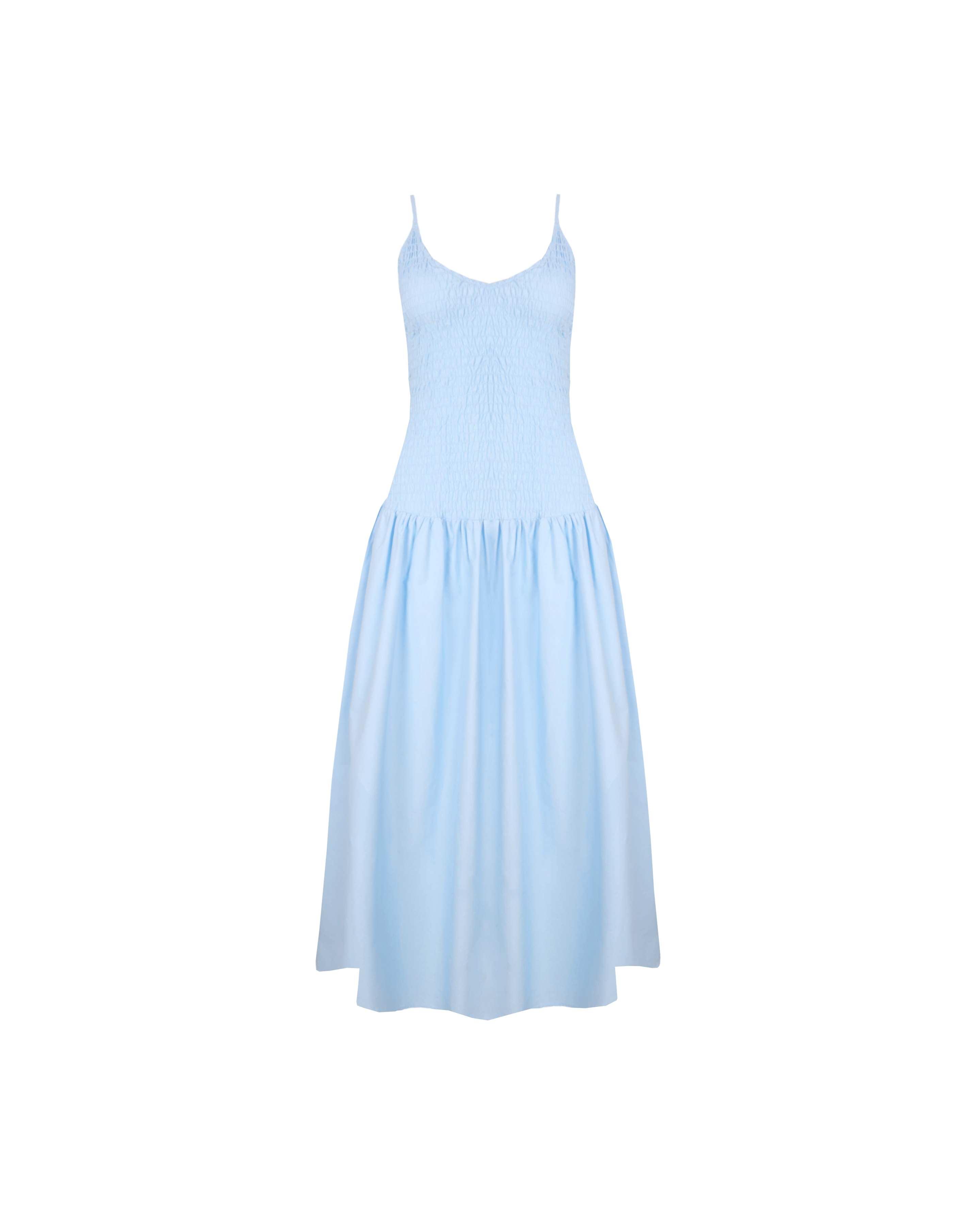 APPLE SHIRRED DRESS AIRY BLUE | RUBY