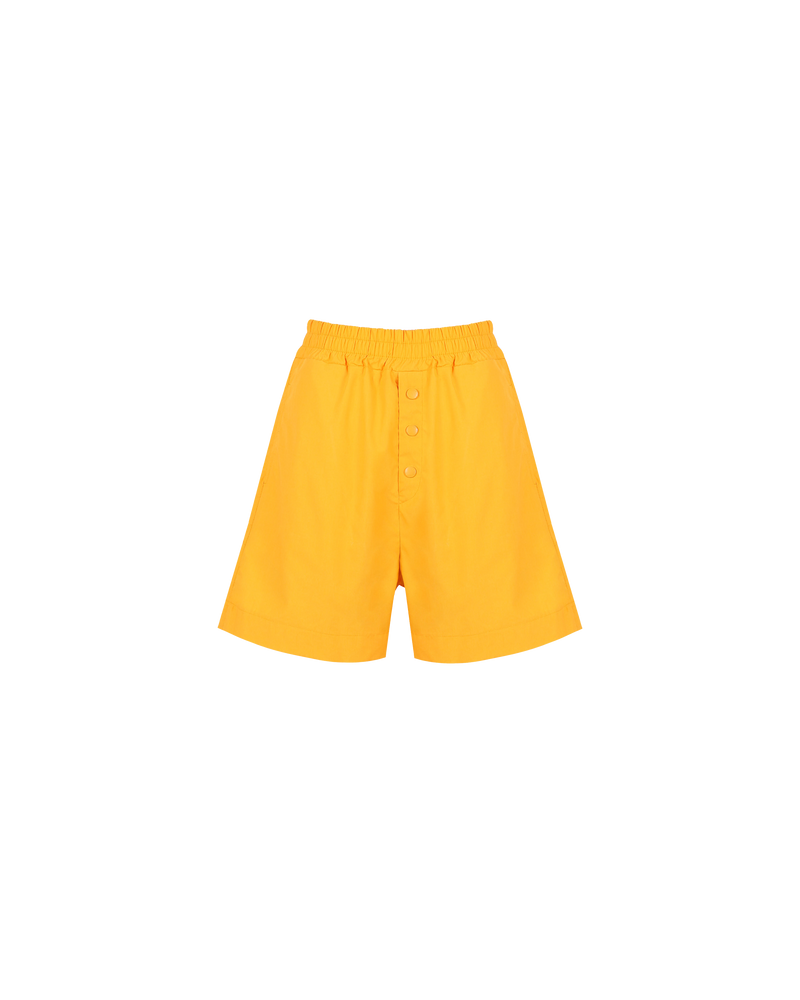 HERO SHORT MARIGOLD | A loose fitting short with an elasticated waistband that sits mid-thigh. Features a faux dome detail and inseam pockets. Light-weight and super comfortable, these shorts can be paired with the matching...