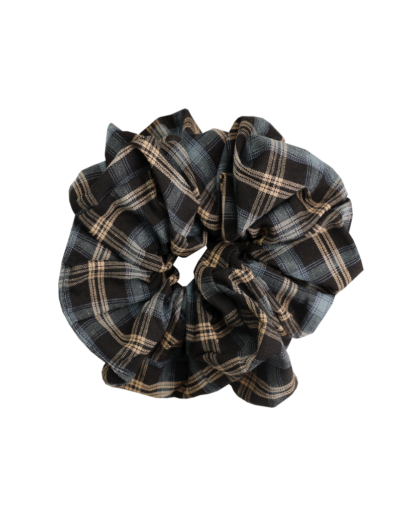 BETTY SCRUNCHIE BLACK TARTAN | Oversized scrunchie made from the offcuts from our Sequence 2024 collection.