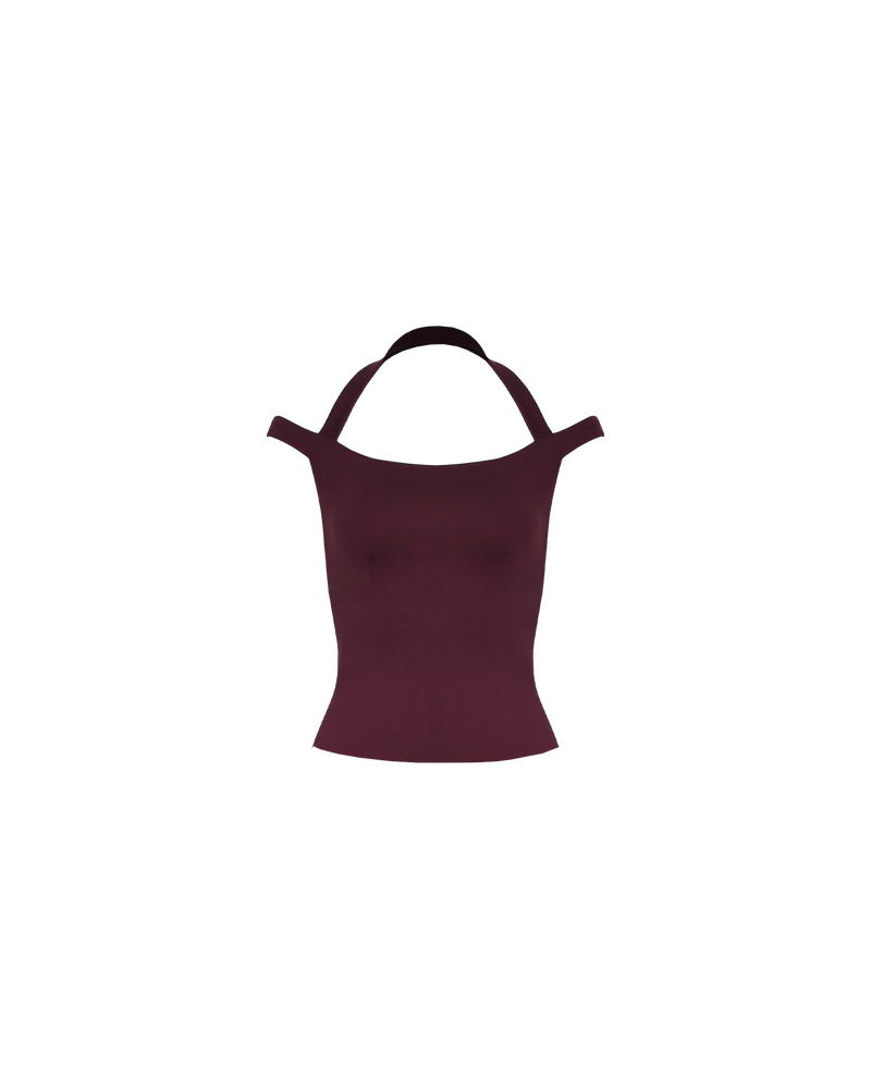 CALVIN TOP PLUM | 
Sleeveless stretch top with feature halter strap and off shoulder straps. Designed for a close fit, this top is an elevated wardrobe staple.