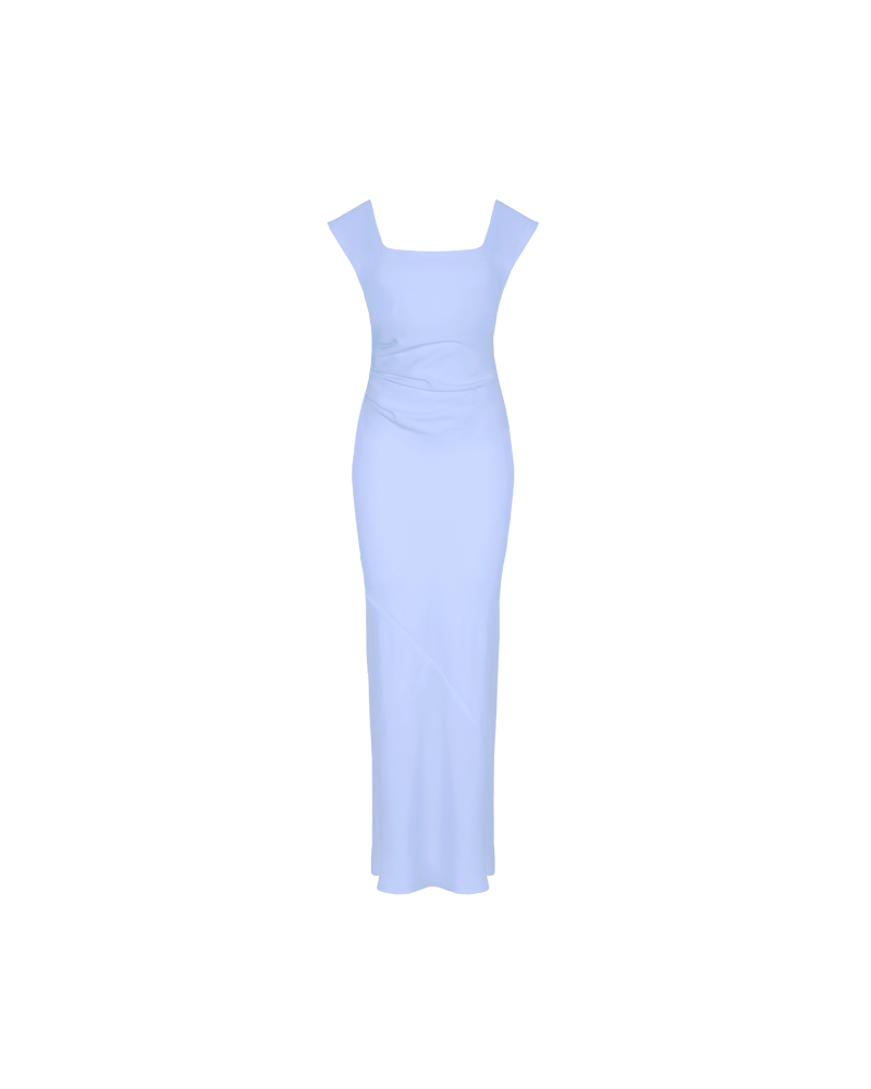 CAMERON DRESS SERENITY | Cap sleeve midi dress with ruched detailing at the waist, which creates shape throughout. Designed in our iconic Firebird fabric, this dress features a dropped back and a side split...