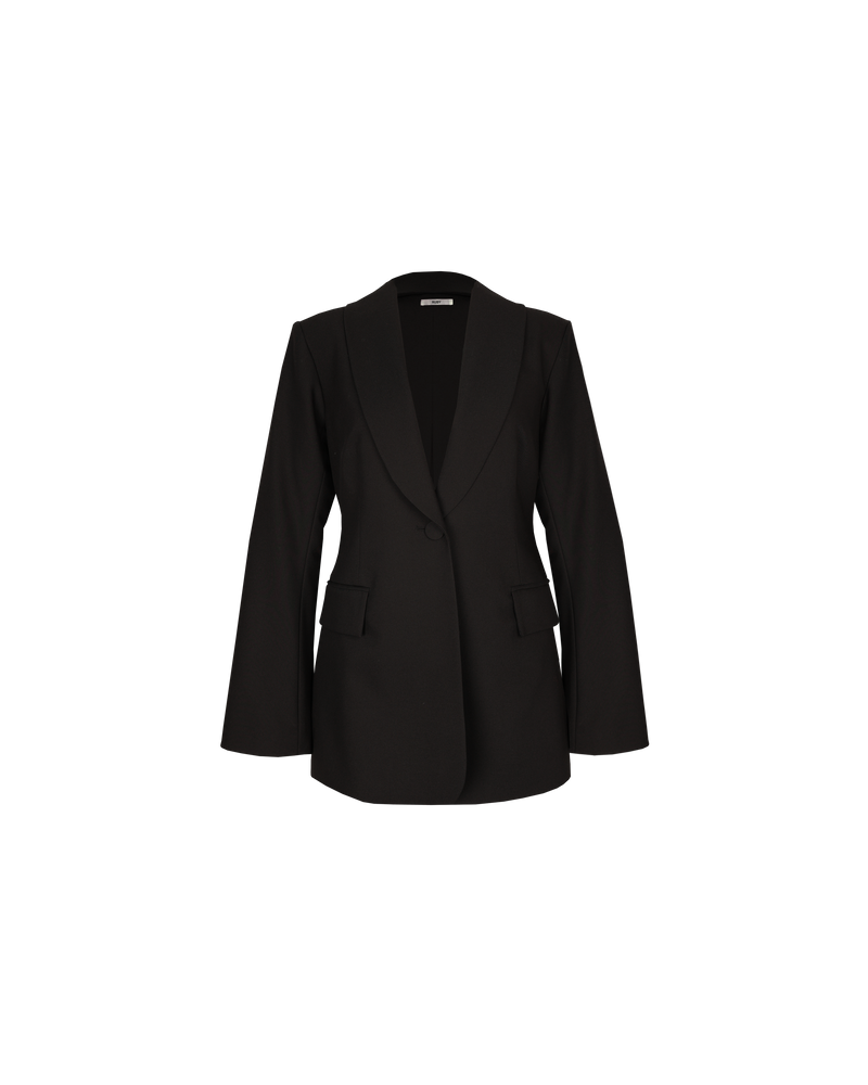 CARMY BLAZER BLACK | Fitted blazer, designed in a black suiting fabric. This piece nips in at the waist for a tailored fit that accentuates the waist for a sculpted silhouette.
