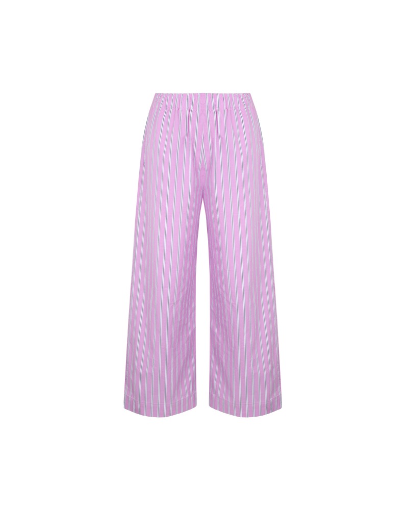 CASH PANT PINK STRIPE | Straight leg cotton pant with an elastic waistband, designed in pink, navy and white striped cotton. These pants sit relaxed and wide and have side and back pockets. Crisp and...
