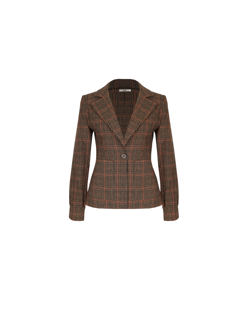 CECILE BLAZER TWEED | Single breasted blazer designed in a brown tweed wool blend. This blazer has 2 front patch pockets, and cuffs that slightly tailor the shape of the arm, and allows you...