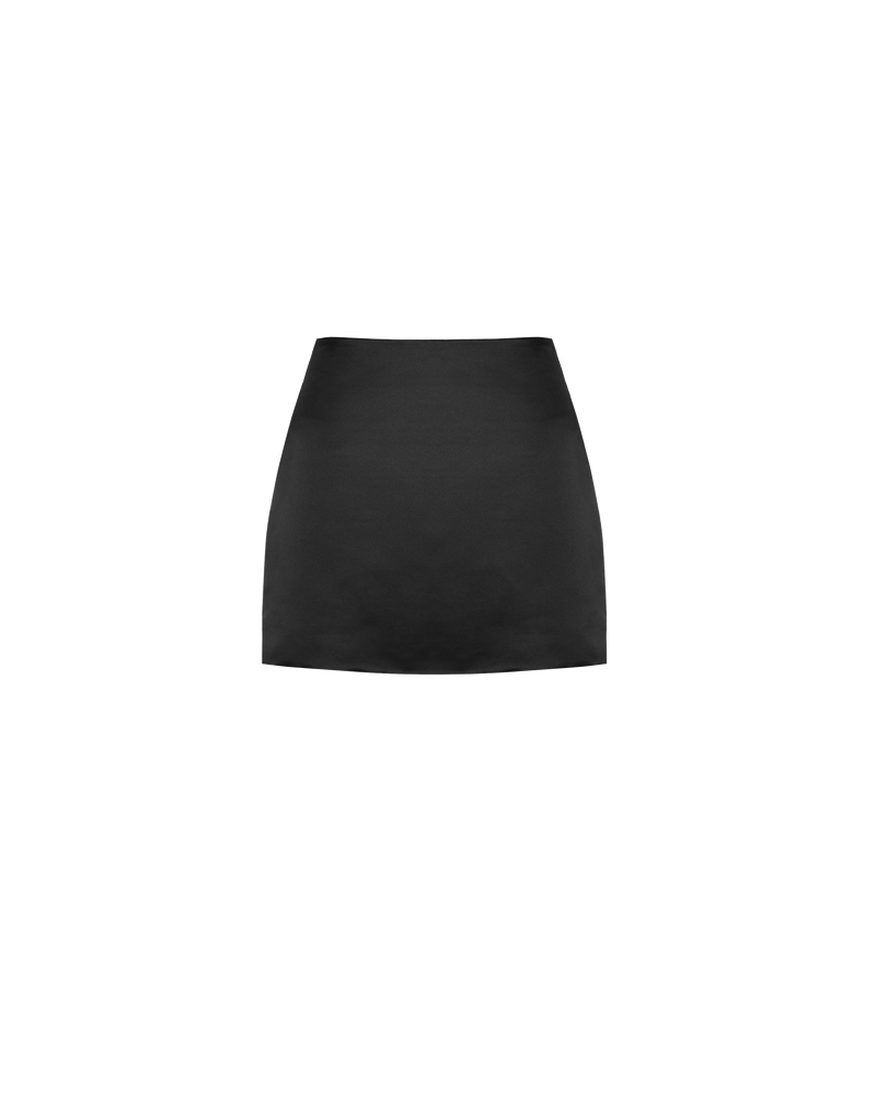 CHER SATIN MINI SKIRT BLACK | Highwaisted satin mini skirt, in a black coloured satin. Calling to mind the miniskirts of the 90's, this piece was inspired by Cher from 'Clueless'.