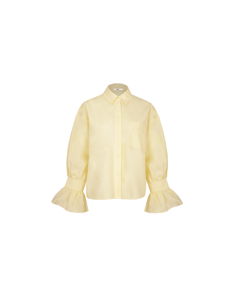 COMET SHIRT BUTTER | Boxy shaped shirt that sits longer through the back with fluted cuff detailing cut in a crisp butter cotton. Designed to be a standout, the fabric of this shirt emphasises...