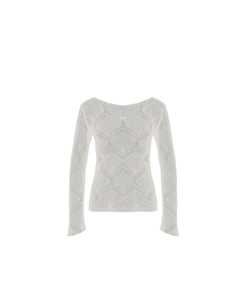 DANI LONG SLEEVE CREAM | Long sleeve pointelle lace top with a high boat neckline. Knitted in a luxe cotton-linen blend, this top is the perfect summer-weight knit.