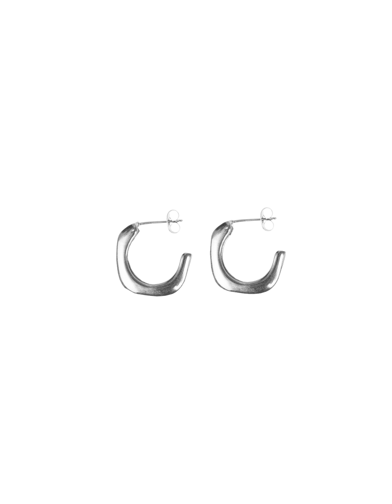 DILLON EARRING SILVER | Silver square hoop with rounded detailing. The perfect statement hoops.