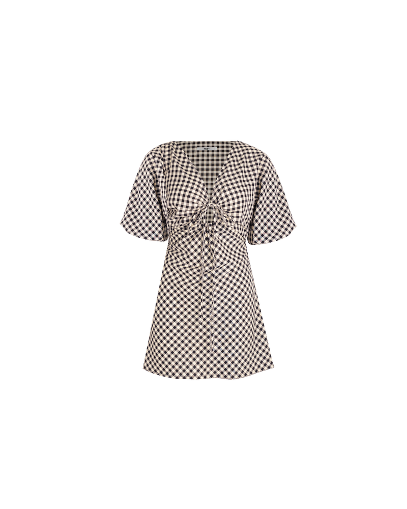 DONOVAN MINI DRESS BLACK BUTTER GINGHAM | A RUBY favourite re-imagined in shorter length. Donovan is a cotton A-line mini dress with short batwing sleeves and keyhole opening with a tie detail at the centre neckline. The...