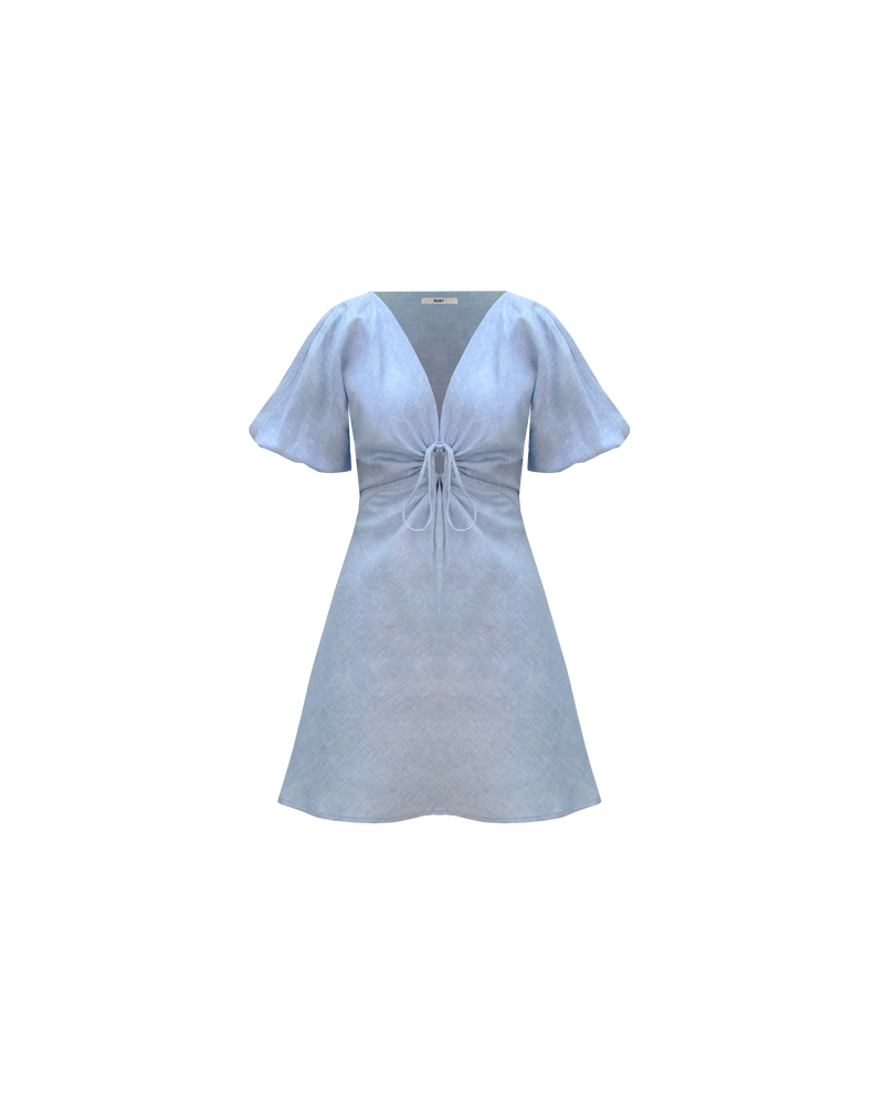 DONOVAN MINI DRESS BABY BLUE | A RUBY favourite re-imagined in shorter length. Donovan is a linen A-line mini dress with short batwing sleeves and keyhole opening with a tie detail at the centre neckline. The...