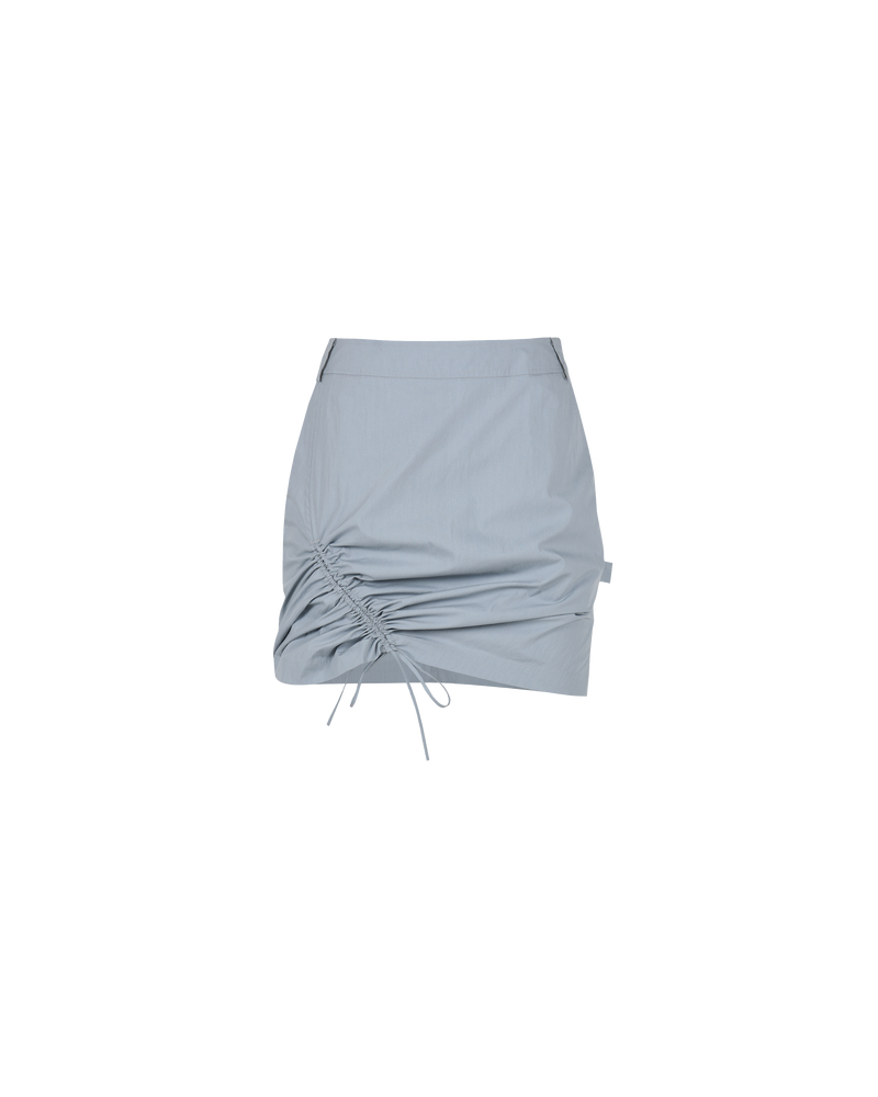 DONOVAN TIE MINI SKIRT GREY | Cargo style mini skirt with an asymmetrical drawstring that runs through the skirt giving you multiple ways to play with styling. This skirt is designed to sit mid-waist.