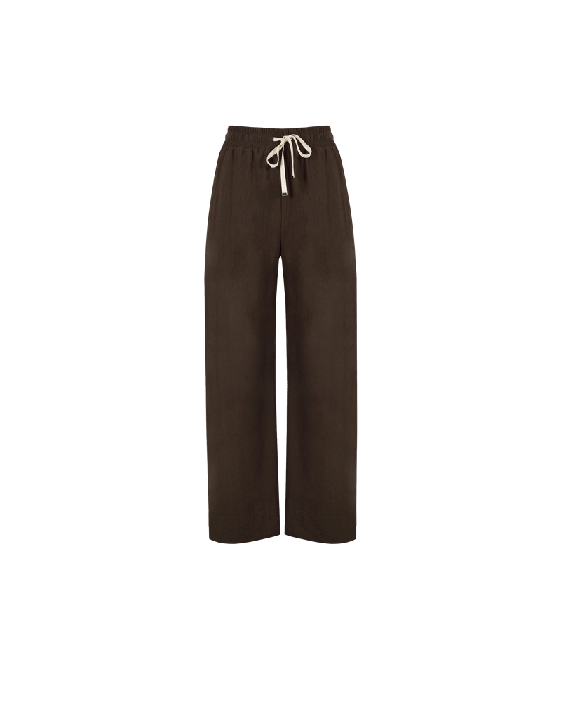 CORVETTE TROUSER PETITE DARK BROWN | Sporty, high waisted pant with a wide leg silhouette. An all-time RUBY favourite in a classic dark brown colour way and petite length.