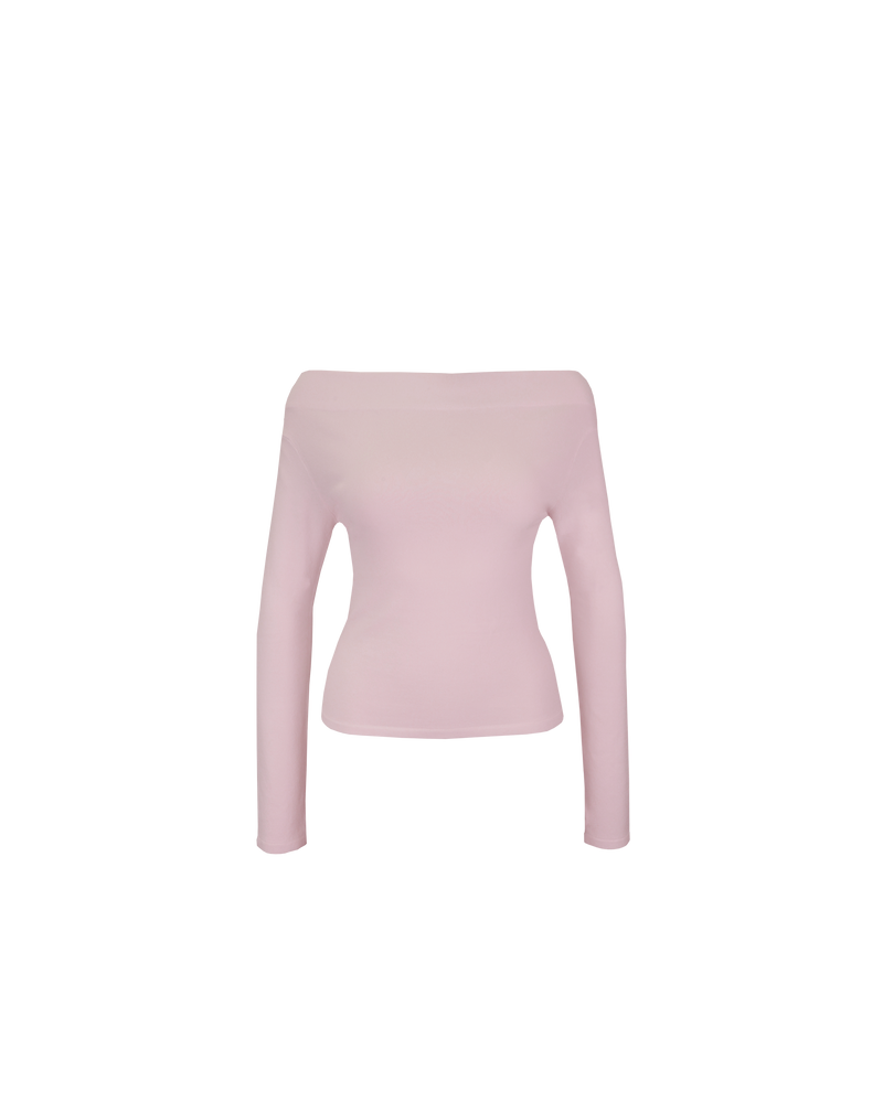 EMMA KNIT LONG SLEEVE PINK | Off-shoulder long sleeve knitted top crafted in a mid-weight knit. This top is simple yet elegant and can be worn on or off the shoulder.