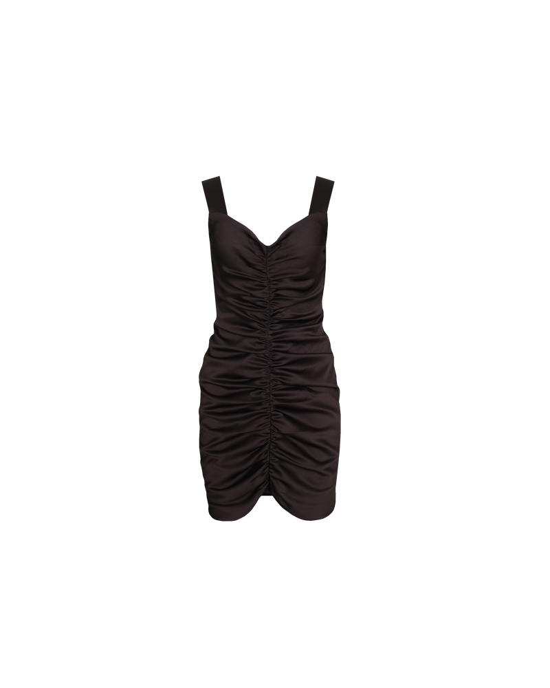 ERCOLINI MINI DRESS JAVA | Sleeveless mini dress with gathered detail through the middle seam to create an all over ruched effect. Features a sweetheart neckline and wide straps.