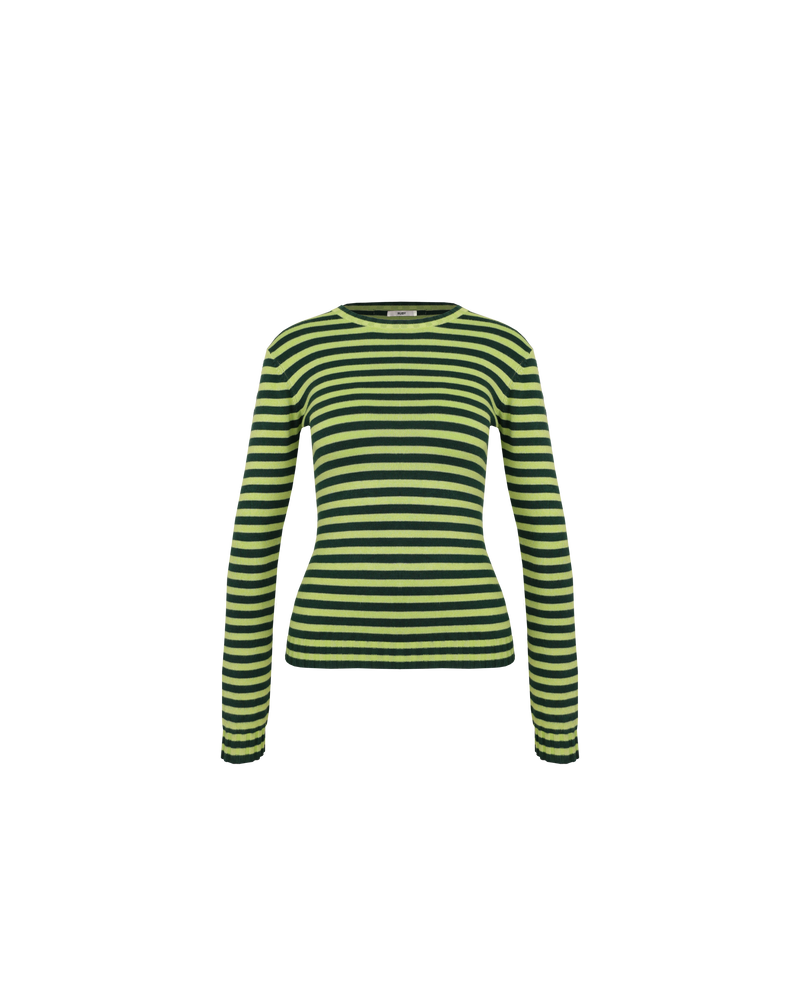 ESME LONGSLEEVE FOREST LIME STRIPE | Long sleeve forest and lime striped top, with a super soft hand feel in a mid-weight viscose blend knit. This piece will become an everyday staple.