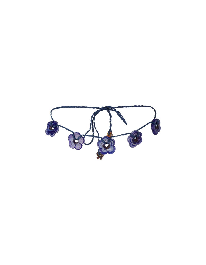 GRACE BELT COBALT | Floral glass pendant belt with a hemp cord, designed to wear on your waist or your hips. Wear over skirts, dresses or tied through your favourite denim or trouser loops. Each glass Flora...