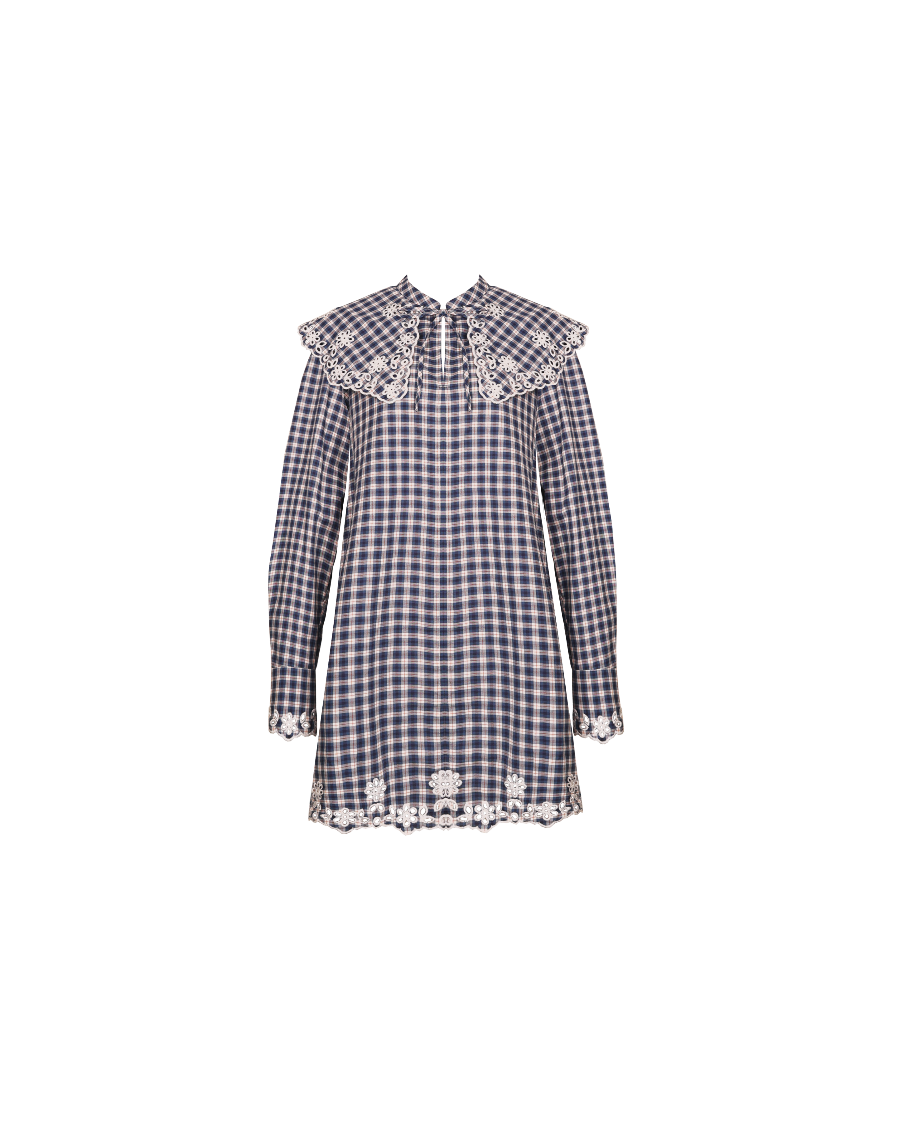 GRETA BRODERIE MINI DRESS NAVY ORANGE TARTAN | RUBY