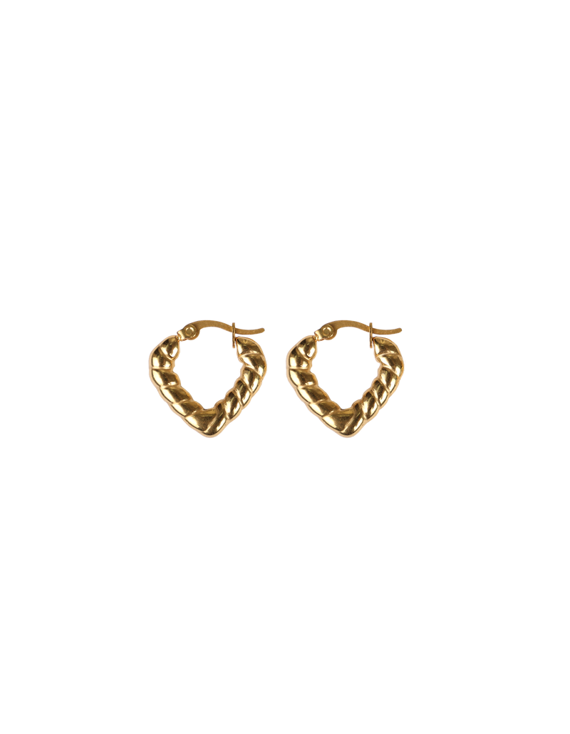 HEART ROPE HOOPS GOLD | Gold heart-shaped hoops in a rope design. A fun twist on a classic hoop shape.