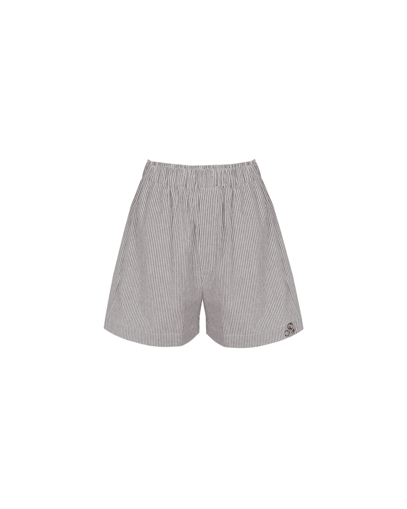 IDA SHORT BROWN STRIPE | Boxer style short designed in a mid-weight brown striped cotton. These shorts are relaxed and easy to wear and perfectly pair with our Ida Shirt.