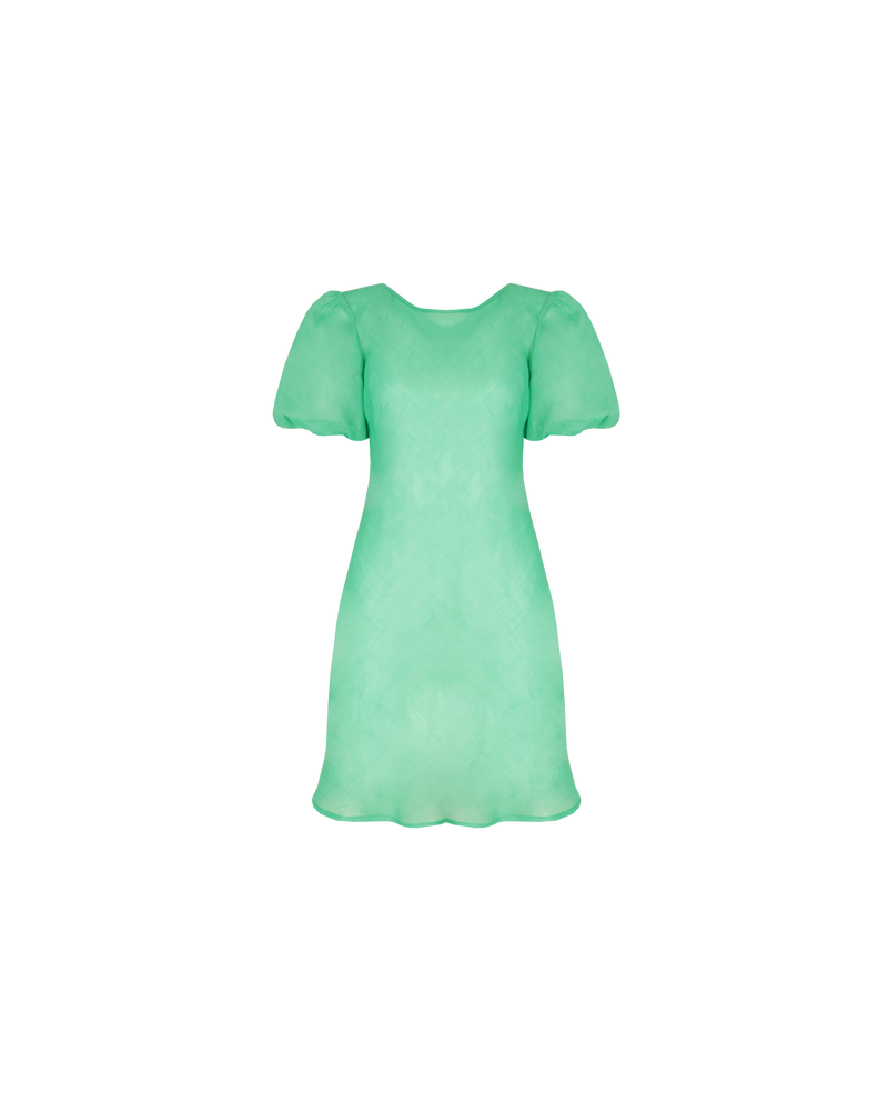 KENDALL RAMIE MINIDRESS GREEN | Bias cut ramie minidress with puff sleeves and a keyhole button closure at the back neck. The bias silhouette of this dress gently contours the body. This dress comes with a...