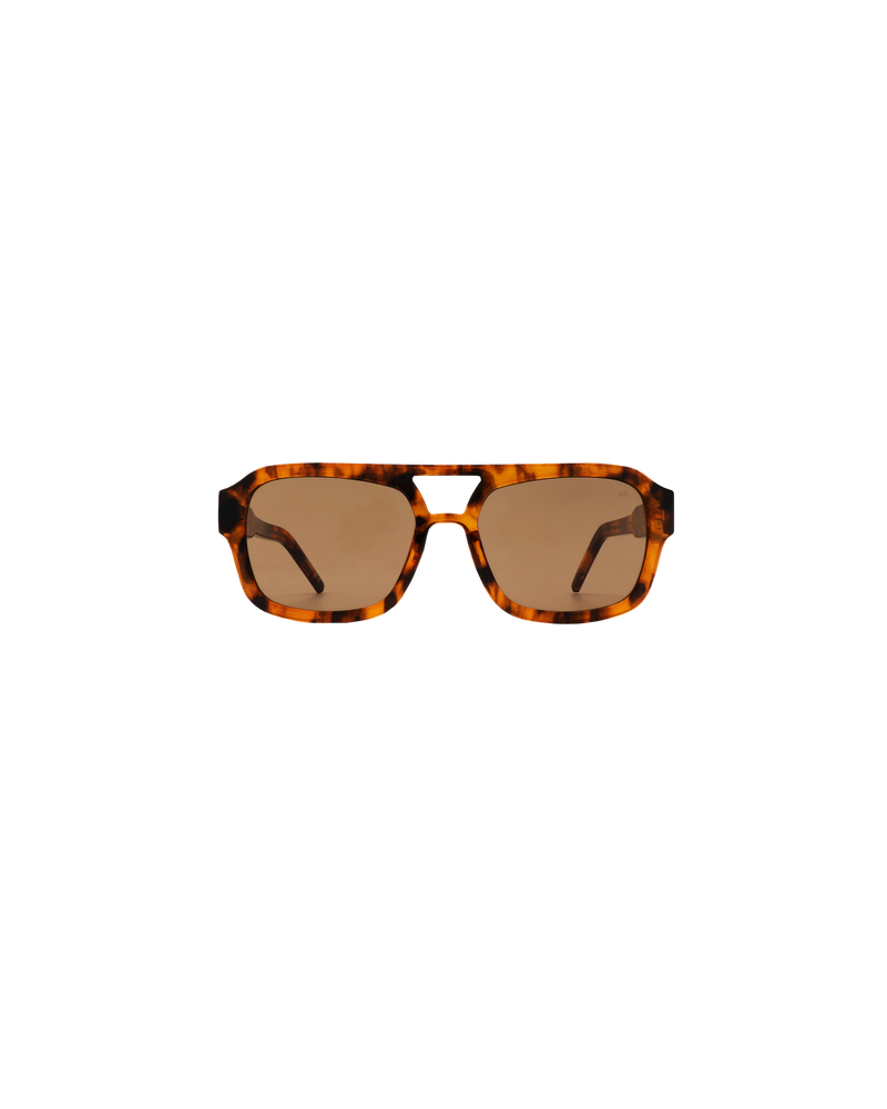 KAYA SUNGLASS HAVANA | 70's inspired aviator sunglass with tortoiseshell frames and transparent brown lenses.