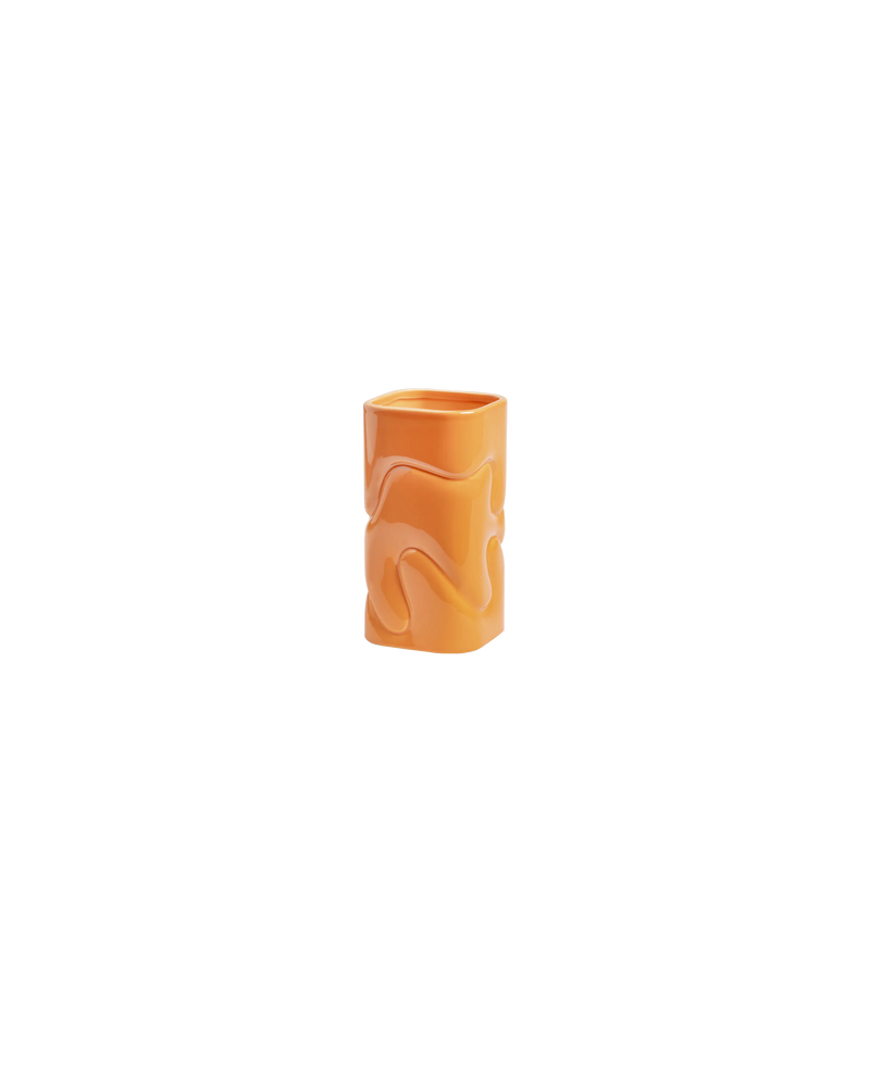 PUFFY VASE SMALL ORANGE | Orange rectangle vase designed in a 'puffy' wavy texture. Adds a pop of colour to any interior.
