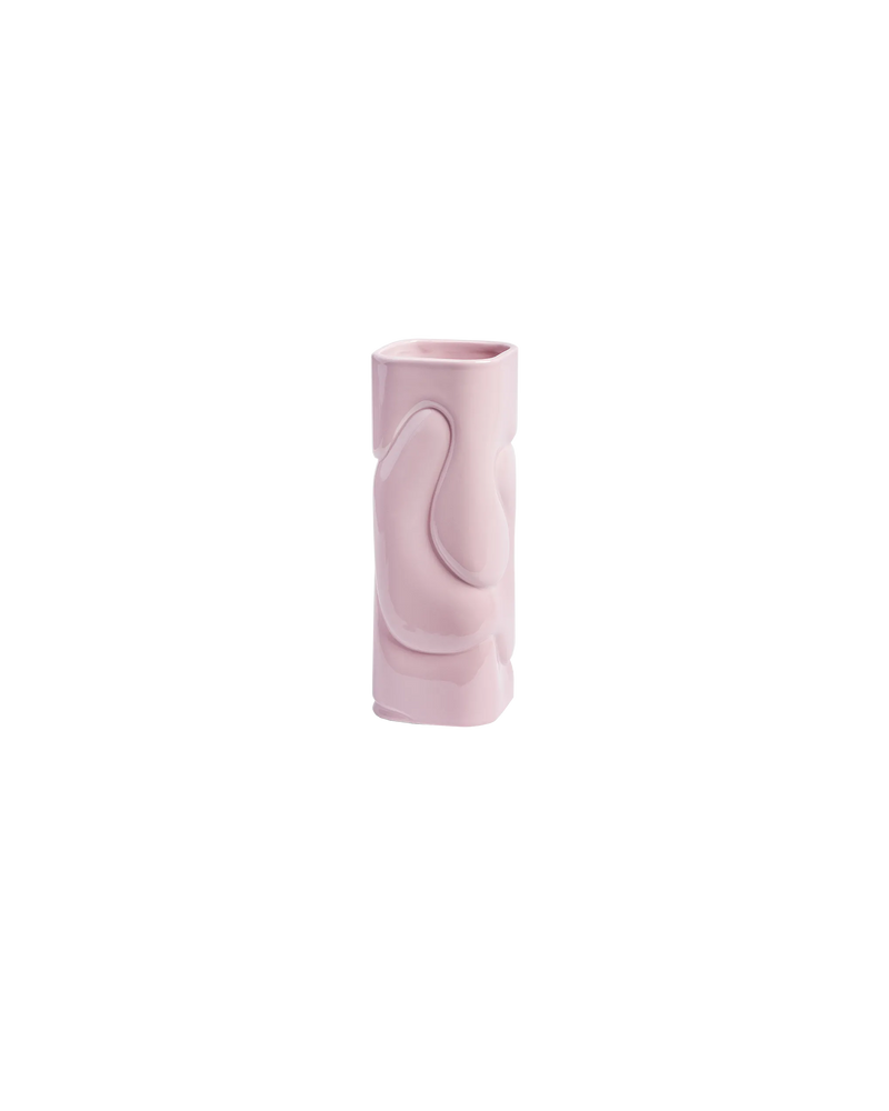 PUFFY VASE LARGE PINK | Pink rectangle vase designed in a 'puffy' wavy texture. Adds a pop of colour to any interior.