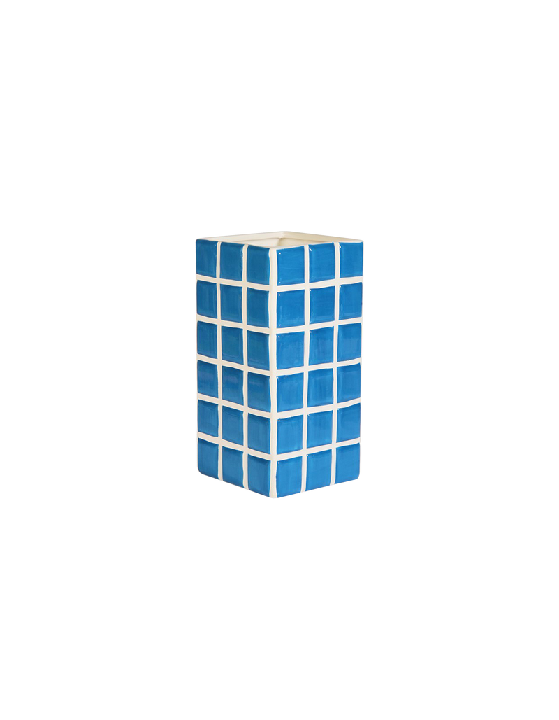 VASE TILE  BLUE | Blue tiled vase, the perfect way to bring some of the tiled trend into your home. This piece will steal the show in any room.