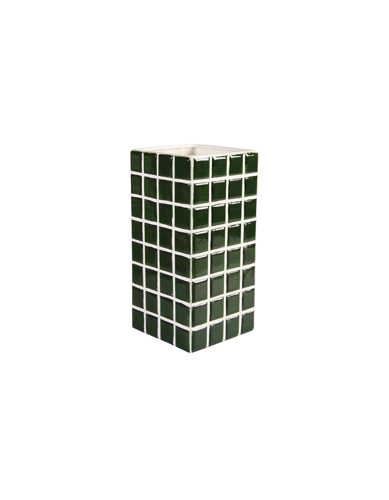 VASE TILE DARK GREEN | Forest green tiled vase, the perfect way to bring some of the tiled trend into your home. This piece will steal the show in any room.