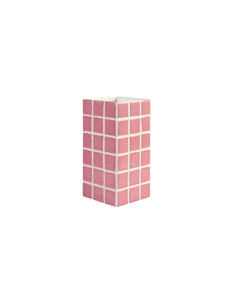 VASE TILE  PINK | Pink tiled vase, the perfect way to bring some of the tiled trend into your home. This candy-coloured vase will steal the show in any room.