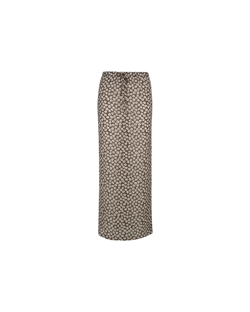 LANE CRINKLE SKIRT BROWN DAISY | Straight-fit maxi skirt with an elasticated waistband that can be cinched in with a tie and a side split on one side. Crafted in a brown daisy floral, this skirt...