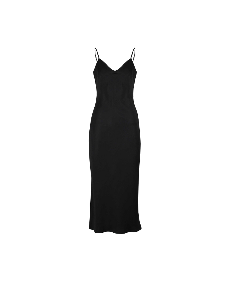 NIRVANA SLIP BLACK | The Nirvana Slip is a midi-length bias-cut slip dress with adjustable shoestring straps. It features a V-neckline and a short split on the right side. This dress is cut on...