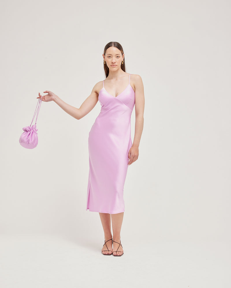 WEIRDER SLIP JEM | Iconic bias cut slip dress with plunging neckline. A wardrobe staple in heavy weight double satin that is lush to wear, in a new sheeny jem colour.