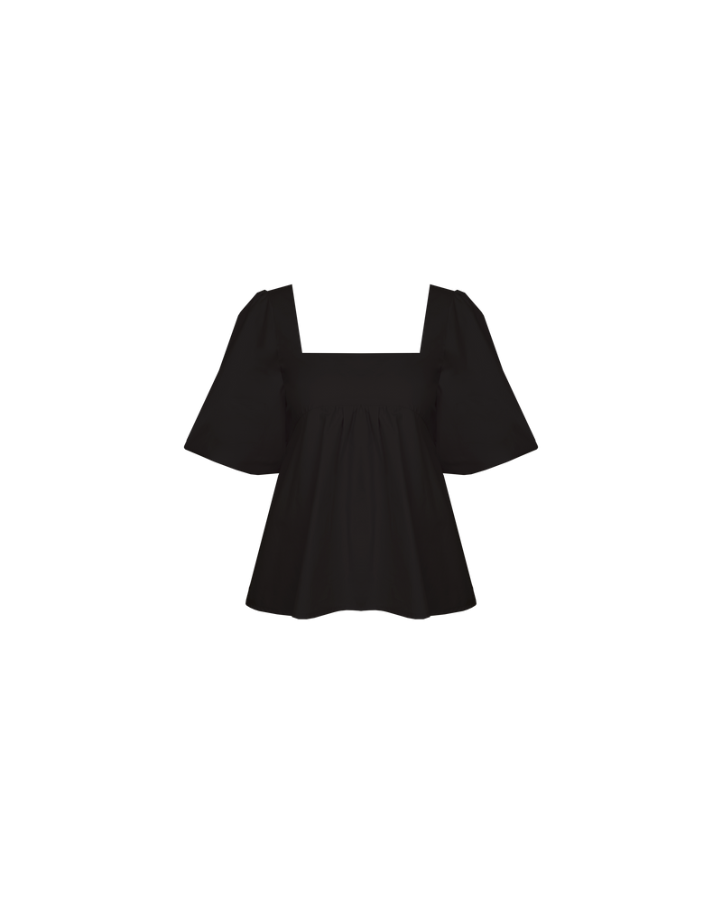 MARGIE TIE-BACK BLOUSE BLACK | Cotton puff sleeve top with a square band at the bust. Features a bow tie detail at the back and a cut-out, the cutest top worn with your favourite denim.