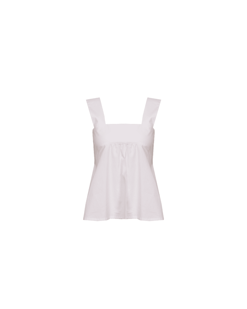 MARGIE TIE-BACK TOP WHITE | Cotton sleeveless top with a square band at the bust. Features a bow tie detail at the back and a cut-out, the cutest summer top worn with your favourite denim.