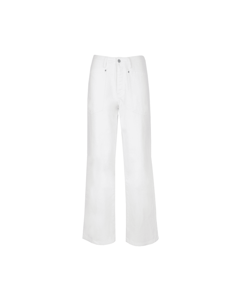 MERCI DENIM JEAN WHITE | Mid-rise straight-fit jeans with feature front pockets, imagined in a crisp white denim. These jeans are designed to be worn relaxed and slightly baggy.