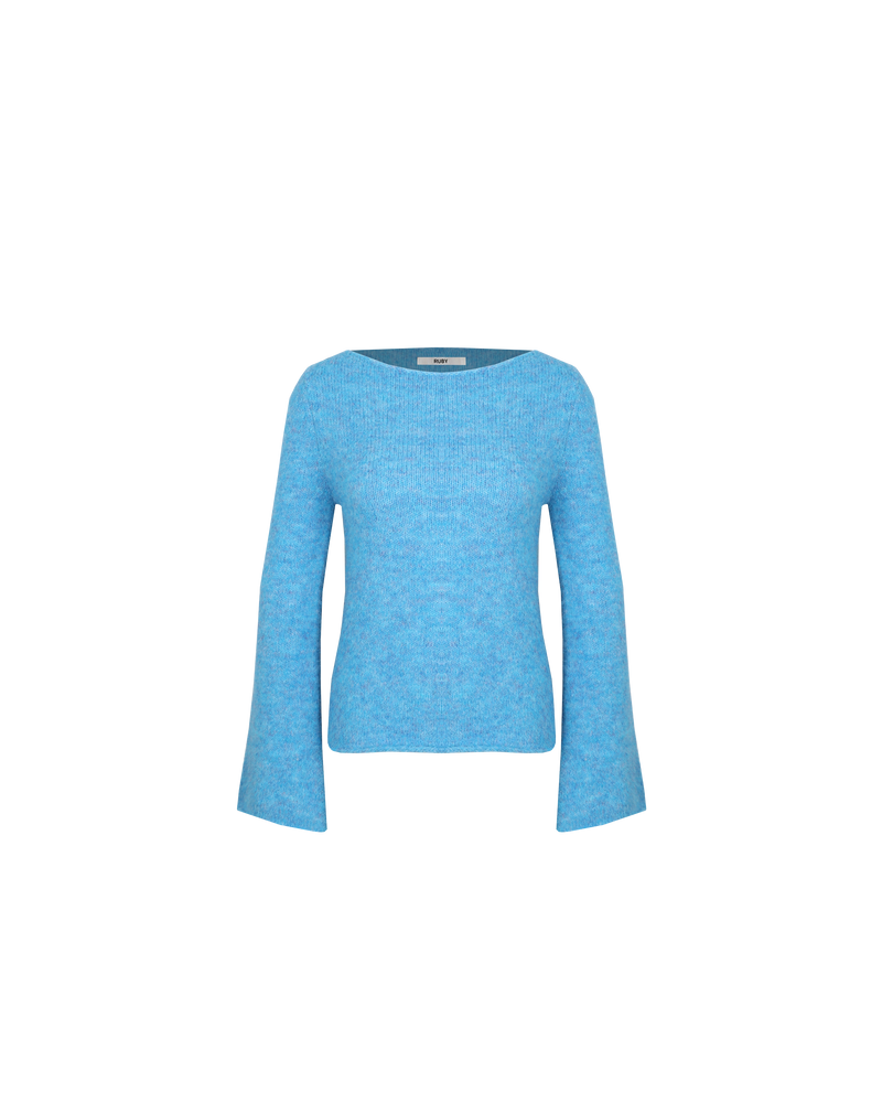 MILO SWEATER TOPAZ | 90's inspired sweater knitted in a soft fluffy wool blend. Features flared sleeves and a mid weight which make it great for layering as the weather cools.