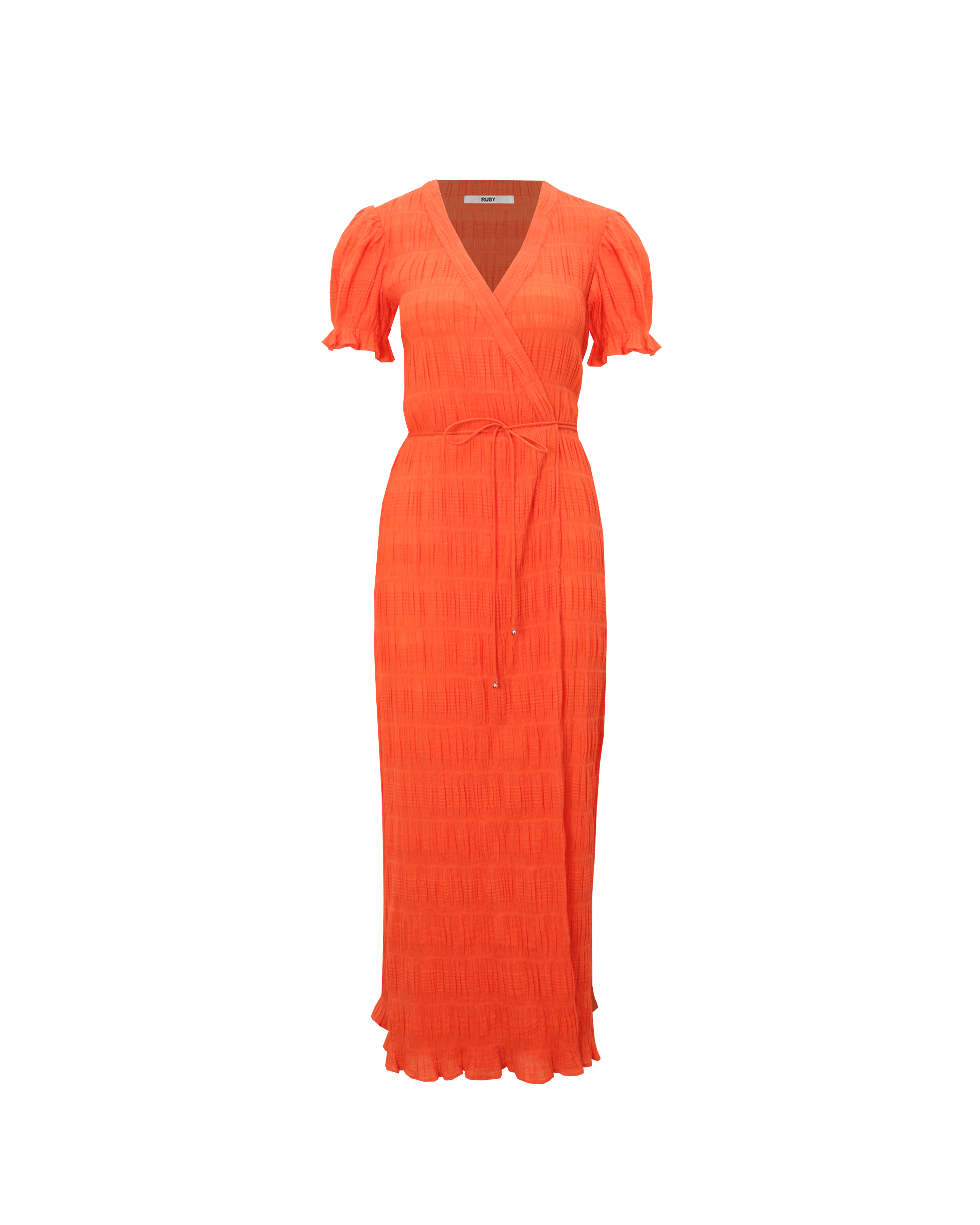 MIRELLA SHORT SLEEVE WRAP DRESS APEROL RUBY