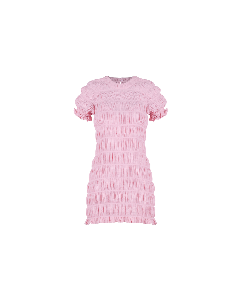 MIRELLA T-SHIRT MINIDRESS BLUSH | Fitted crewneck minidress with elasticated short puff sleeves. A mini version of our much loved Mirella T-shirt Dress, crafted in signature RUBY Mirella fabric, a delicate embroidered cotton.