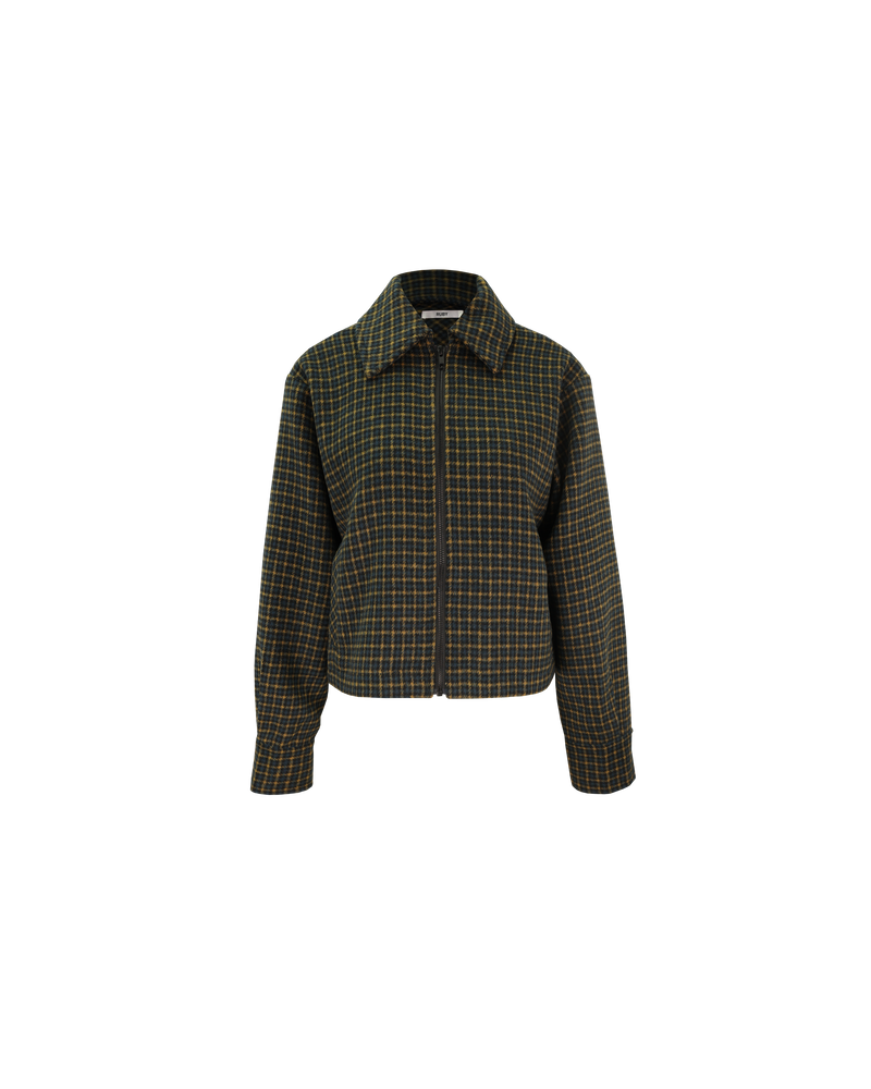 MONTY JACKET  CHECK | Checkered jacket with a zip front and collar. This jacket sits boxy and a bit cropped, and features cuffs at the sleeve which create a slight balloon shape.