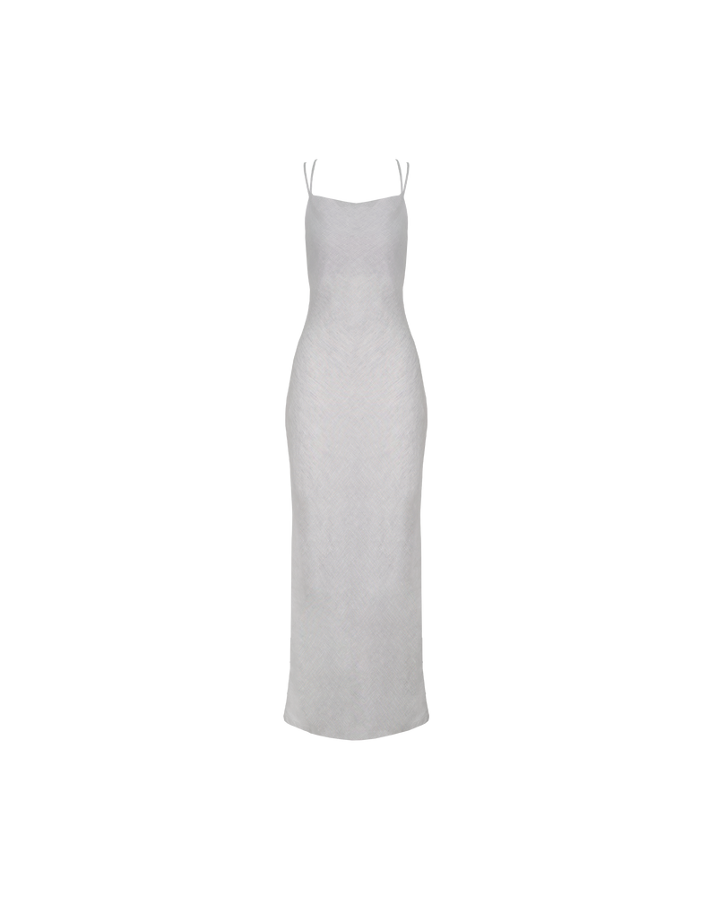 NAIA LINEN MIDIDRESS GREY MARLE | Bias cut linen maxi dress with a cowl neck, crossover back straps and side split. The bias cut allows the linen to skim the body in all the right places.