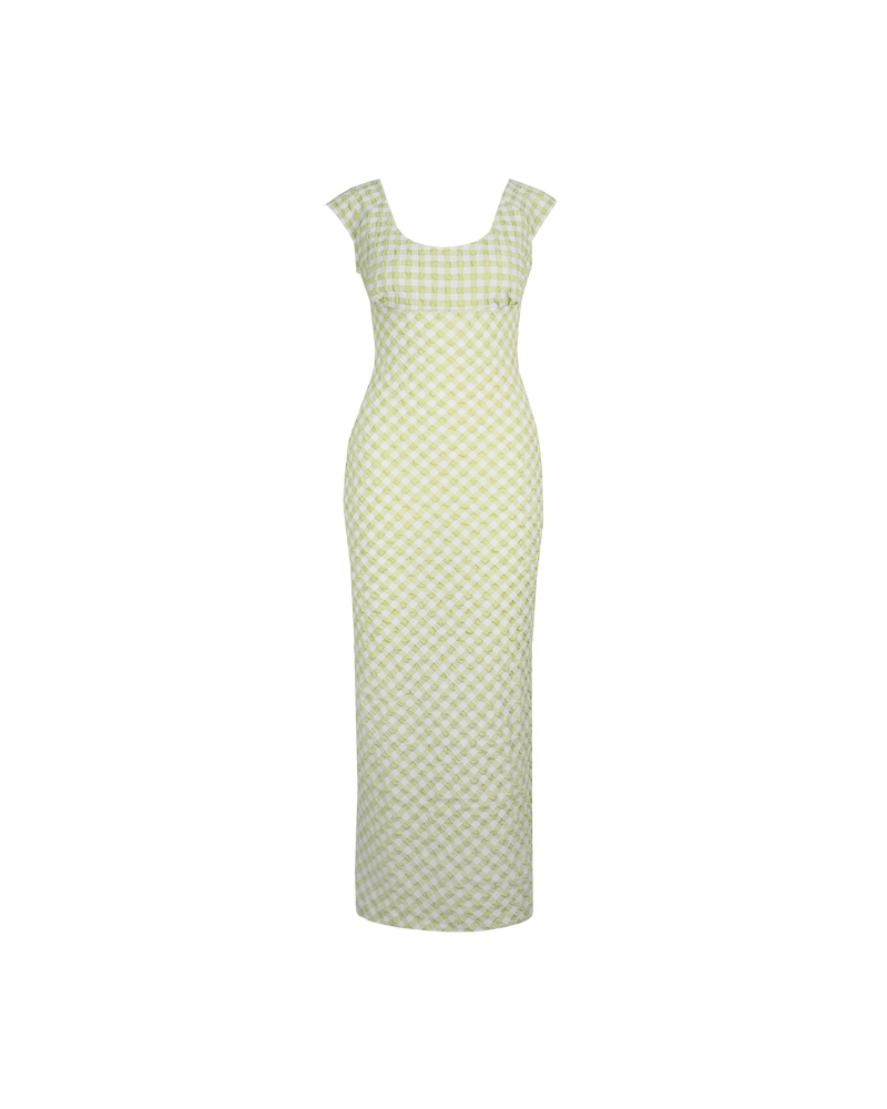 PRISM MIDI DRESS LIME GINGHAM | Cap sleeve gingham midi dress with bust detailing and a scoop back. It’s all in the details with this piece, with the gingham featuring a gathered seersucker texture and the...
