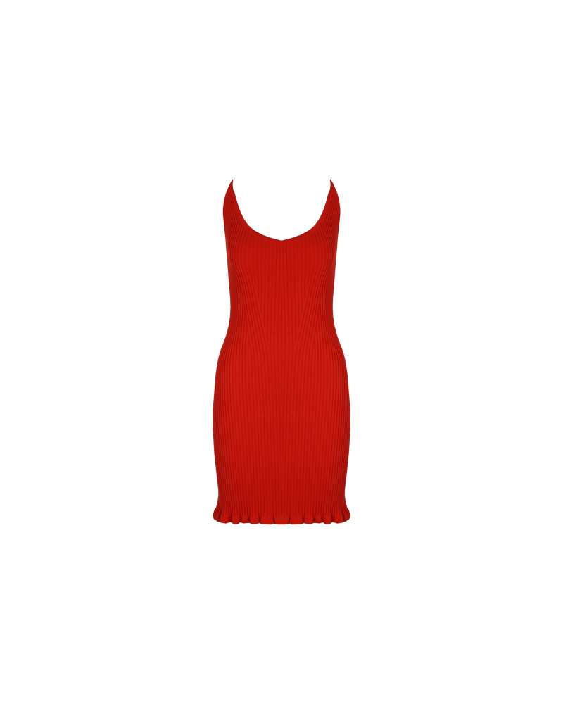 RINA MINIDRESS FRUIT PUNCH | Ribbed knitted mini dress designed in a vibrant fruit punch red. This staple dress can be worn many ways by adjusting the straps, giving you 4 options in 1.