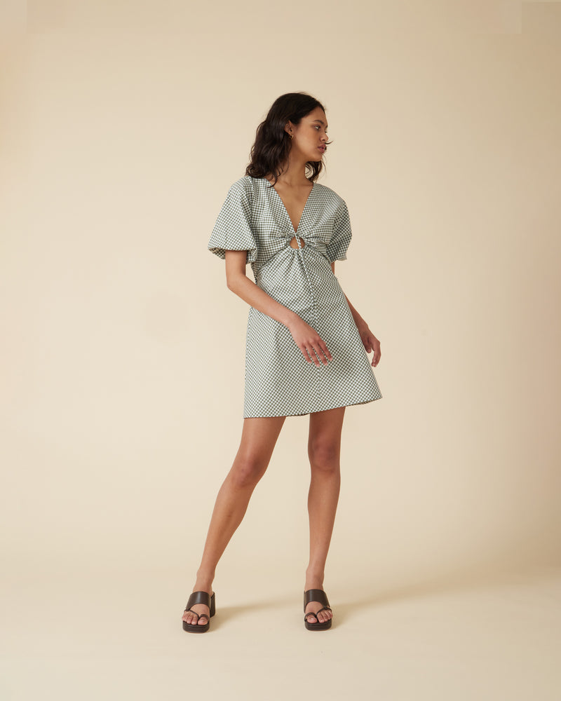 DONOVAN MINIDRESS KHAKI GINGHAM | A RUBY favourite re-imagined in shorter length. Donovan is a cotton A-line minidress with short batwing sleeves and keyhole opening with a tie detail at the centre neckline. The tie can be used to...