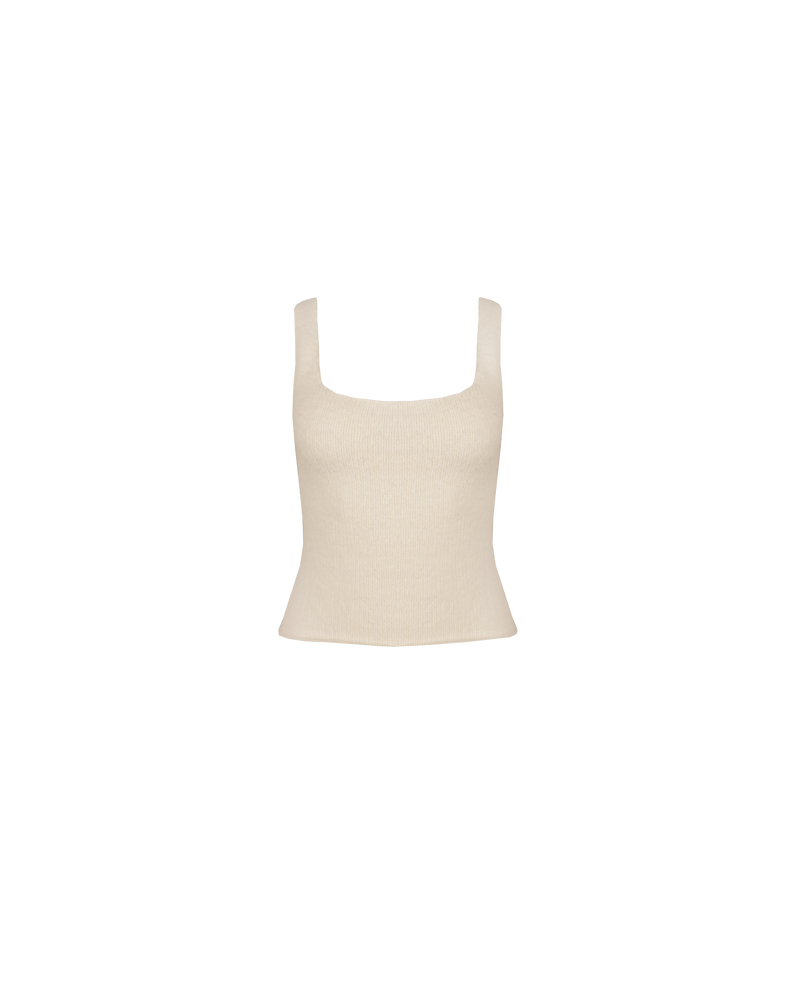 MILO BOW TOP IVORY | Square neck tank top design in a super-soft knit with a fluffy hand-feel. Comes with a detachable tie, to style on the strap, in your hair or, as an accessory...