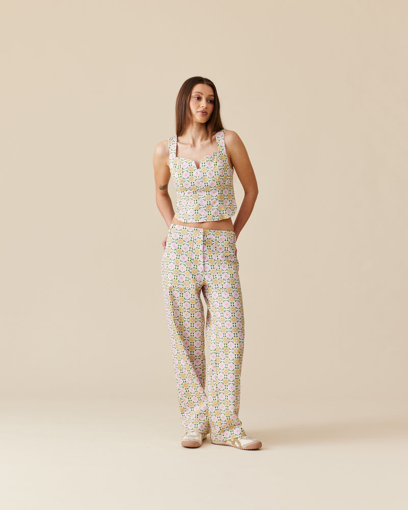 CECE PANT MOSAIC | High-waisted cotton drill pants designed in a RUBY exclusive mosaic print. A wider, straight leg and cuffed hem give these pants a relaxed vintage vibe. Pair with the Cece Bodice...