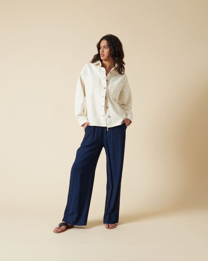 CORVETTE TROUSER TALL NAVY | Sporty, high-waisted pant with a wide leg silhouette. An all-time RUBY favourite in a classic navy colourway and new tall length.