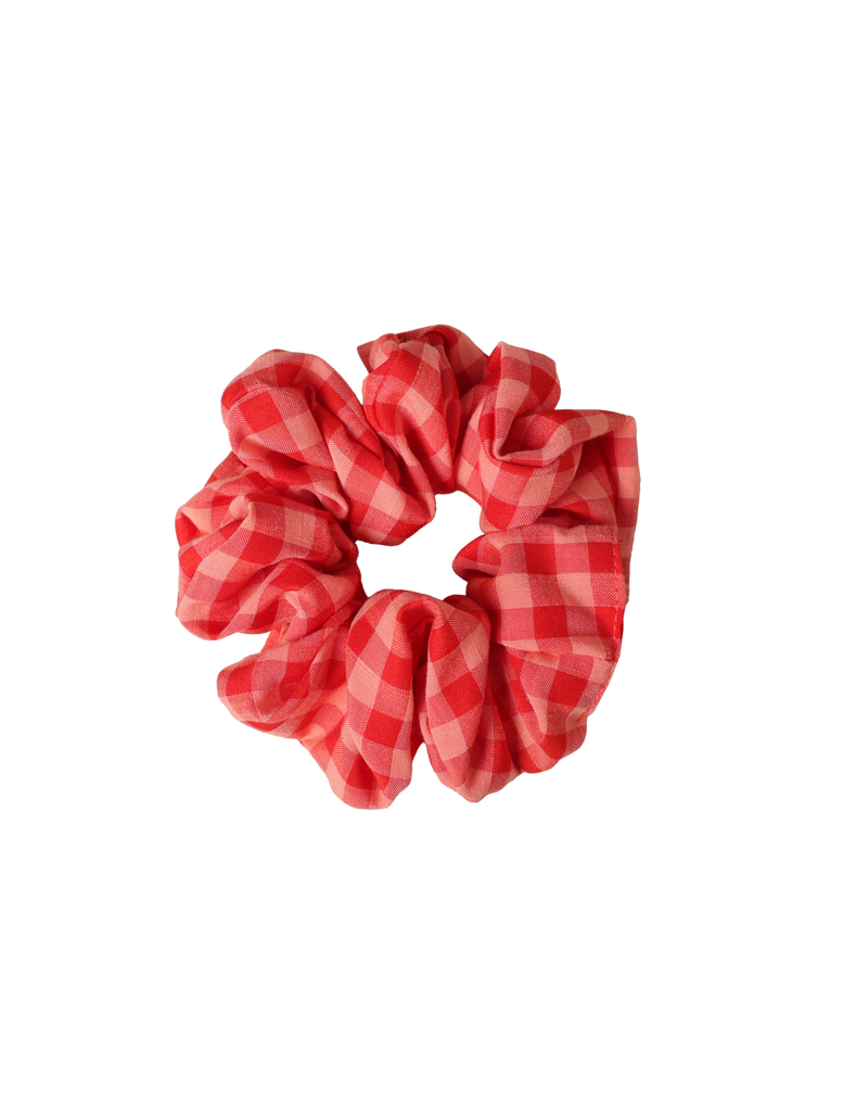 SABRINA SCRUNCHIE STRAWBERRY PEACH GINGHAM | Small scrunchie made from the offcuts of our Resort 2023 collection.